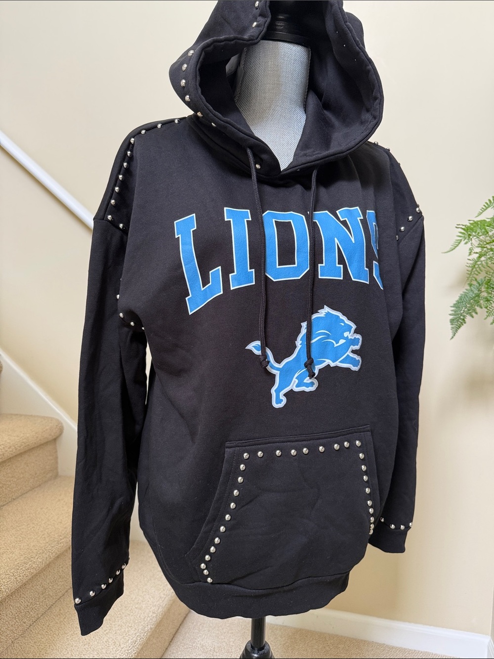 NFL Detroit Lions Logo Black Crewneck Studed Womens hoodie by Gameday Couture. L